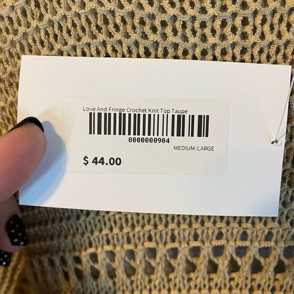 ee:some Womens Open Knit Top Fringe Acrylic Blend Short Sleeve Tan Taupe Medium - Picture 6 of 8